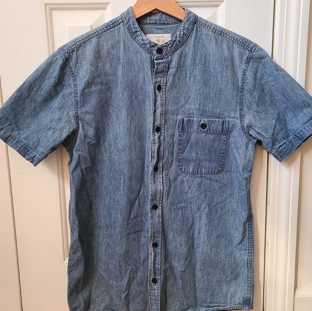 Topman denim short sleeve button down